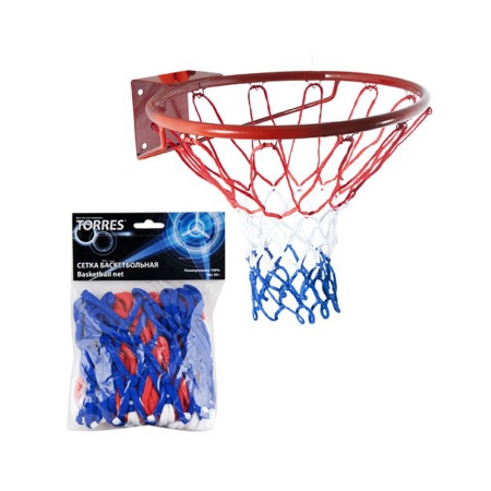 Купить Сетка баскетбольная Torres, нить 4 мм, бело-сине-красная в Ртищеве 